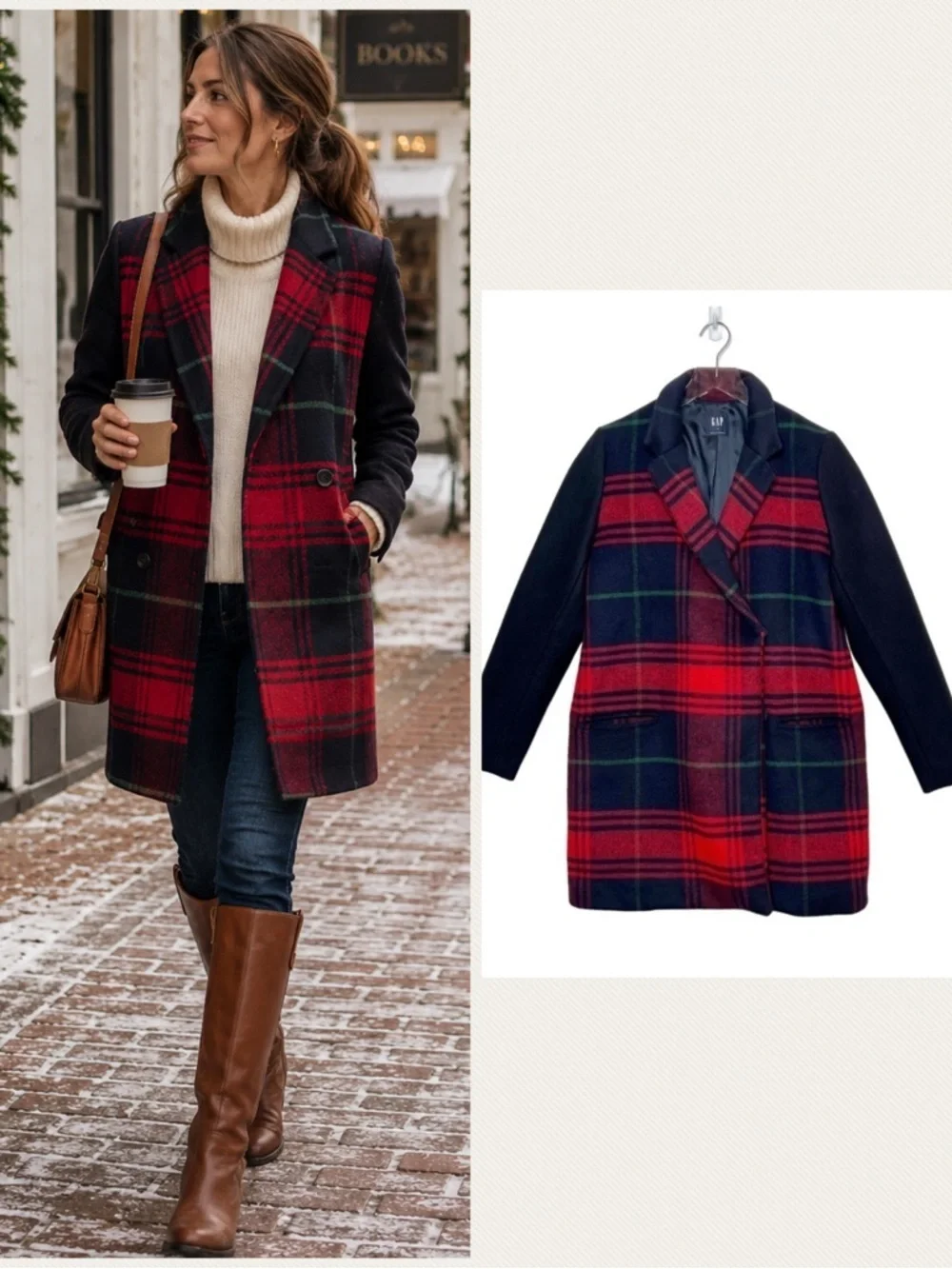 GAP Women’s Wool Blend Plaid Double Breasted Driving Coat Sz S